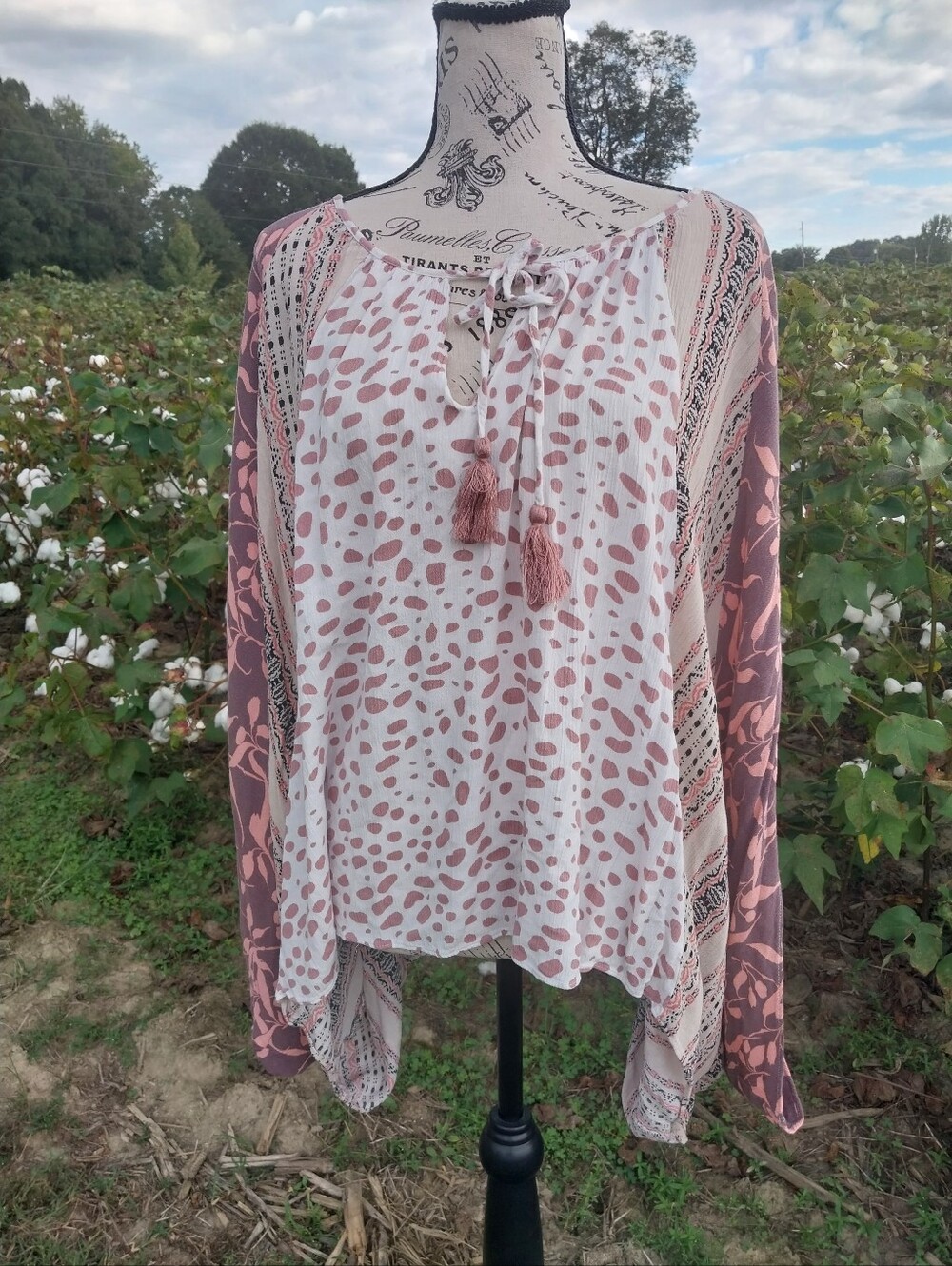 Womens GIGIO by UMGEE Pink Patterned Tunic/poncho with Tassel Tie